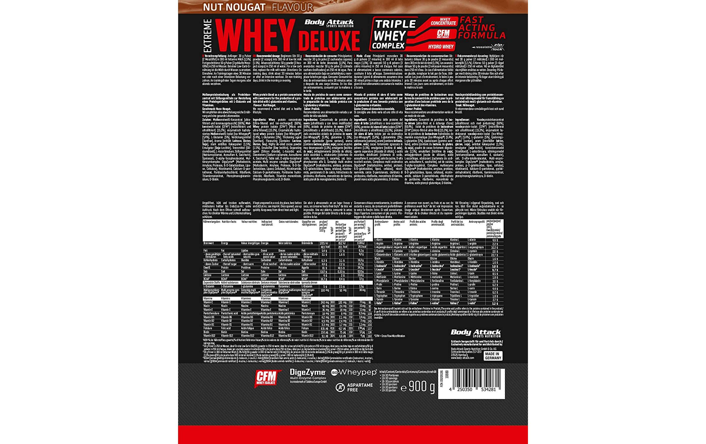 Pulver Extreme Whey Deluxe Cookie/Crème 900 gMehrkomponentenprotein mit hohem Eiweissgehalt