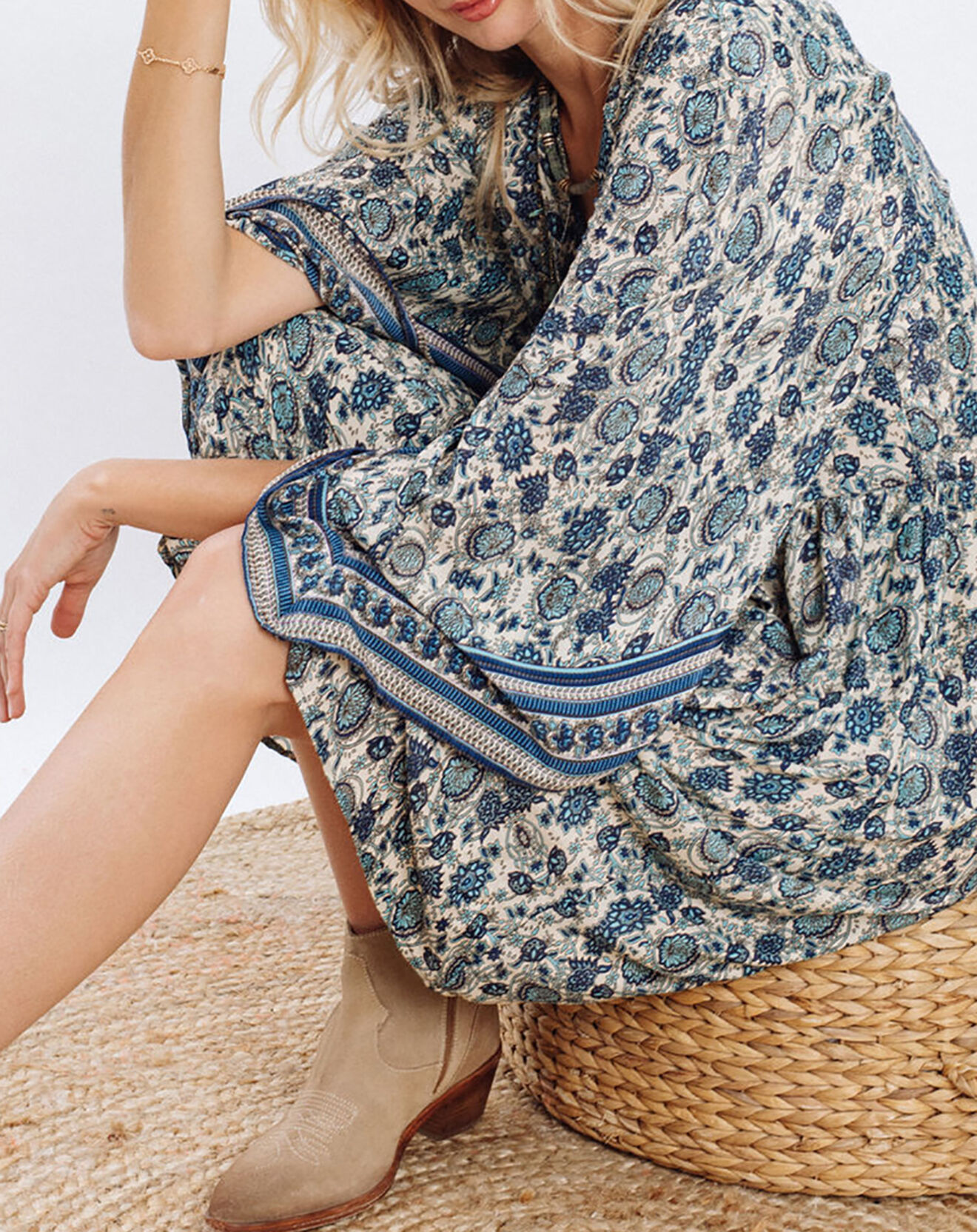 Lauren Vidal Robe en Soie mélangée Sasha bleu/écru