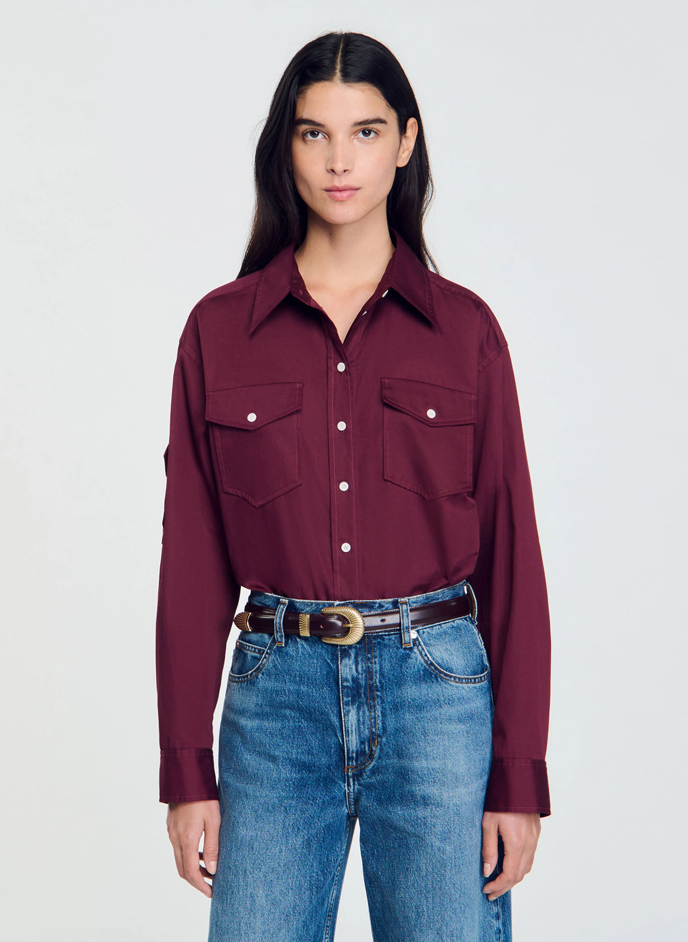 Chemise droite en coton | Rouge