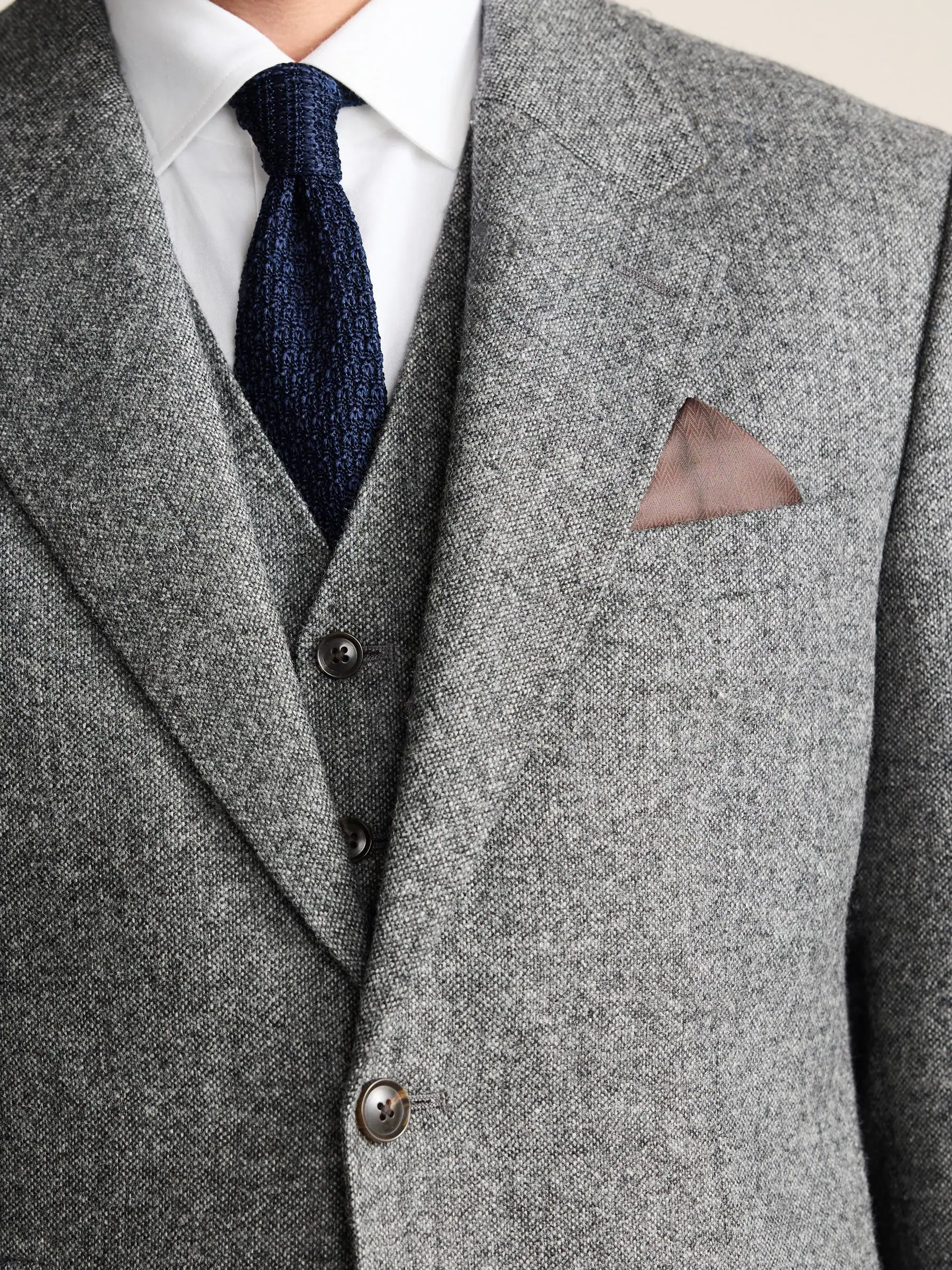 Grijs - Tailored Fit Signature Abraham Moon 100% British Wool Donegal Suit Jacket