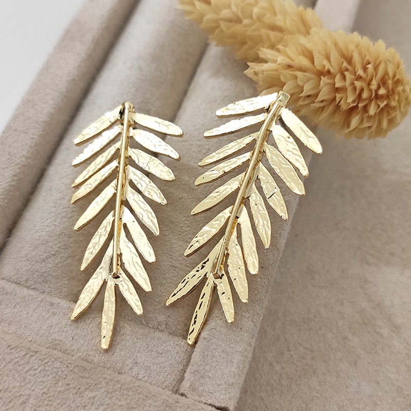 Boucles d'oreilles feuilles - Laiton plaqué or