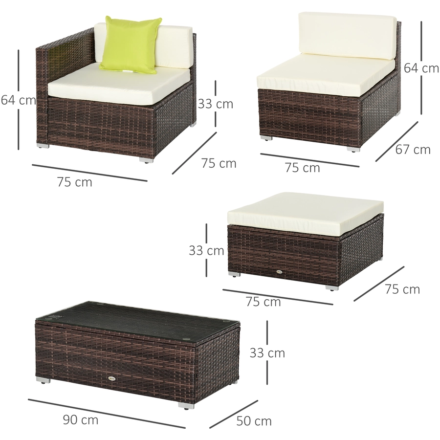 Outsunny Gartenmöbel Set mit Beistelltisch braun