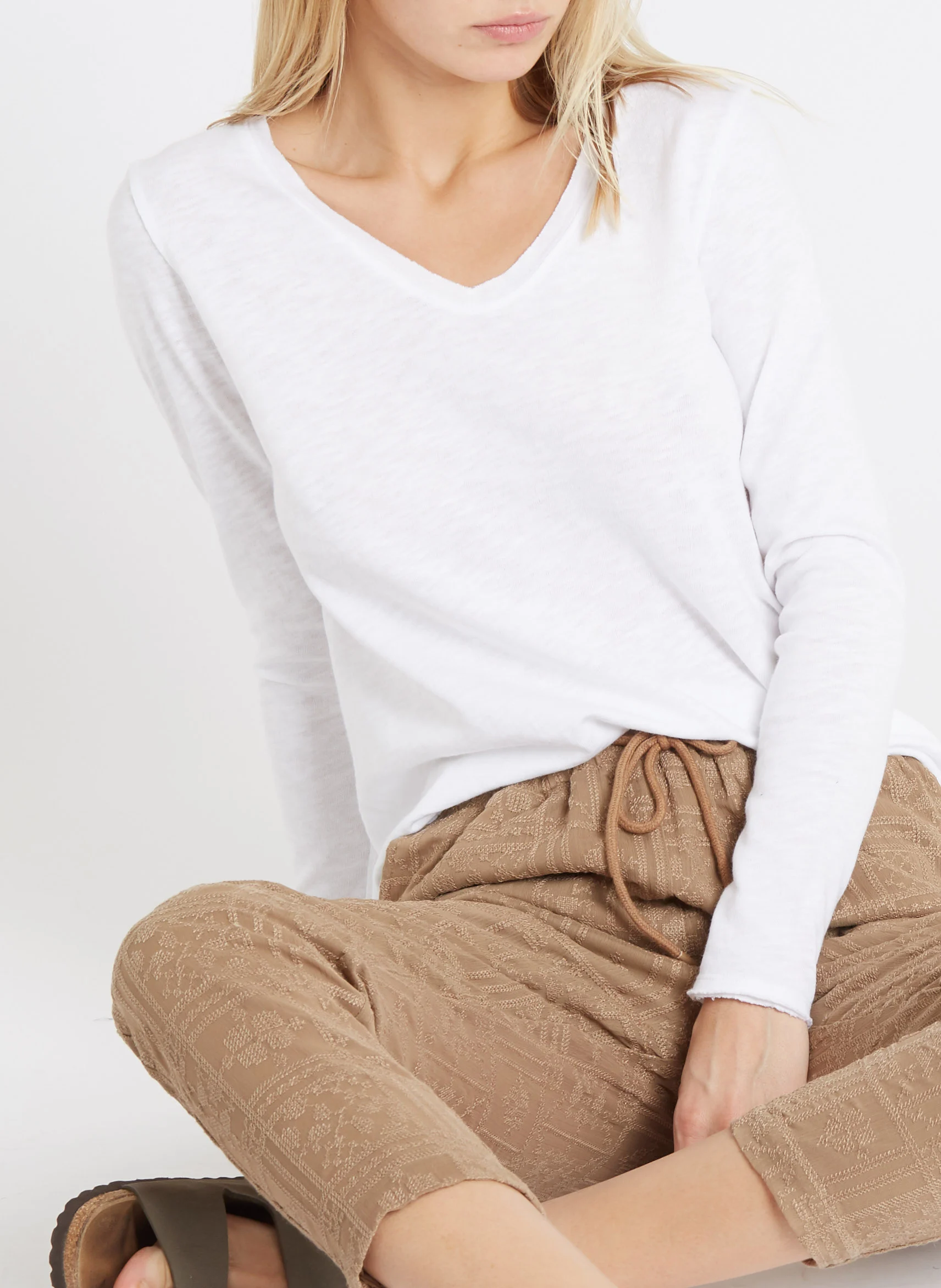 SONOMA - Tee-shirt col V en coton | Blanc