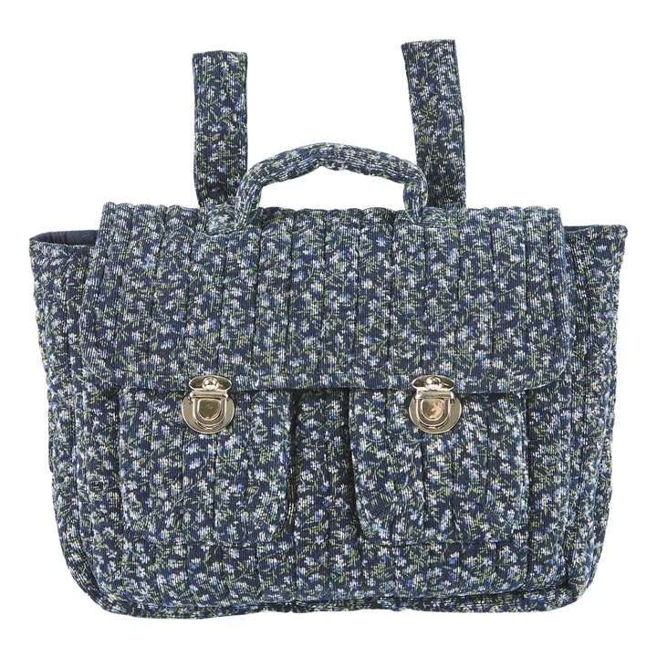 Emile et Ida Cartable Velours Côtelé Fleuri | Bleu marine