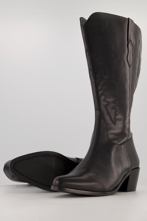 Leder-Cowboystiefel, 3 XL-Schaft, Stickerei, Weite H