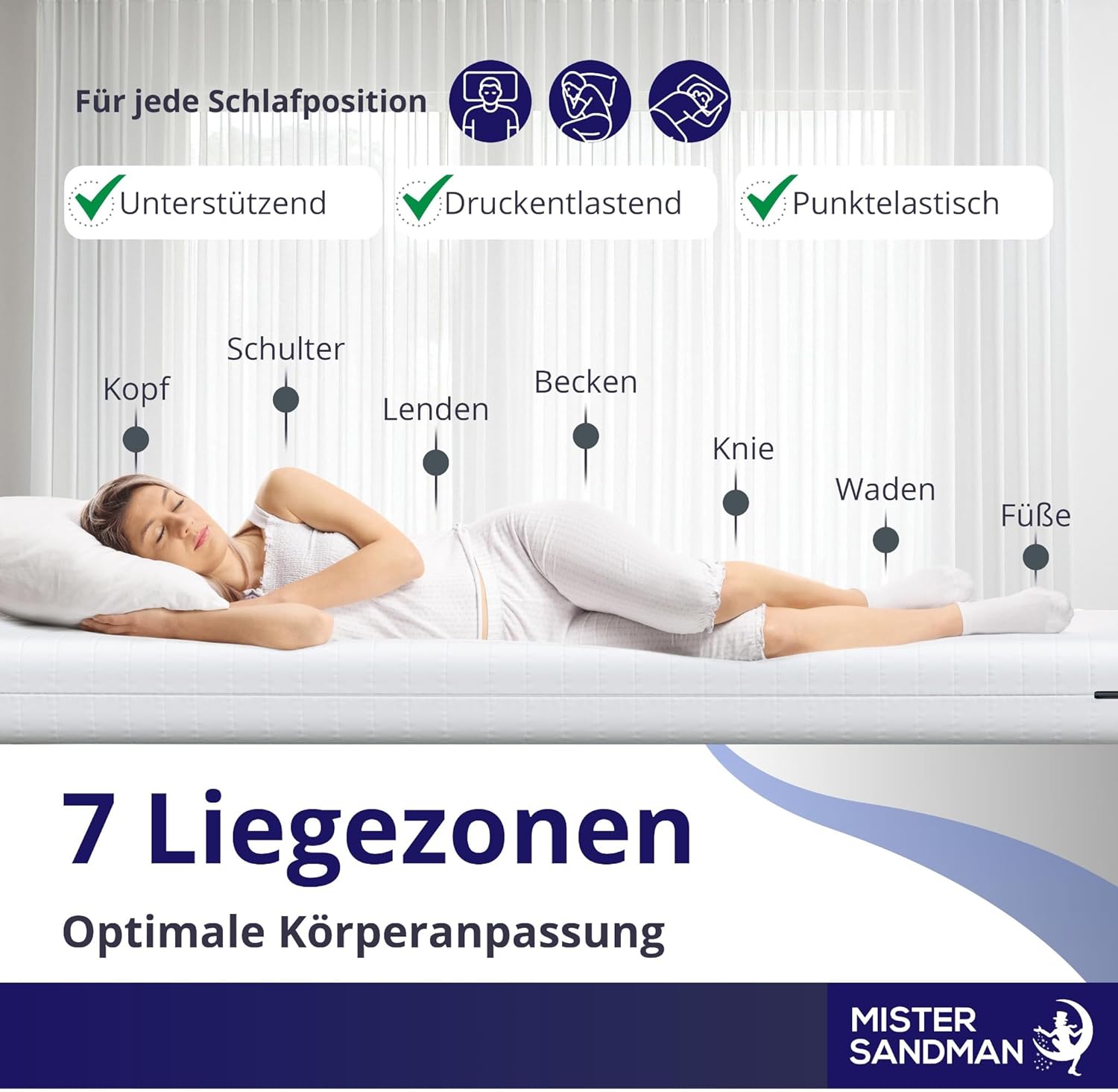Mister Sandman Matratze 120 x 190 cm – Ergonomische Kaltschaummatratze H2 Öko-Tex Zertifiziert 7-Zonen Orthopädische Matratzen 15 cm Höhe – Hypoallergen, Waschbarer Bezug – Rollmatratze