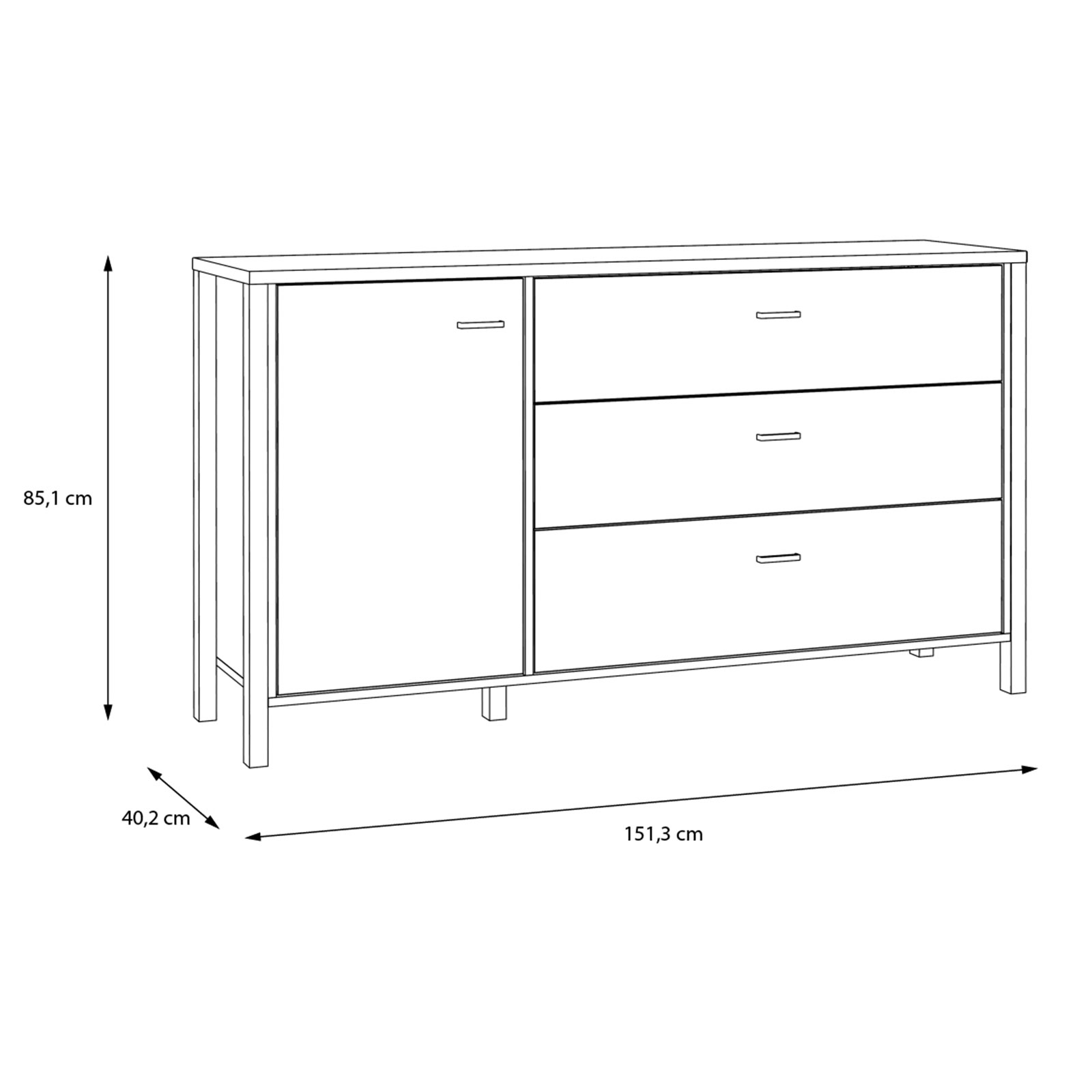 Sideboard - Riviera Eiche - schwarz - 151,3 cm