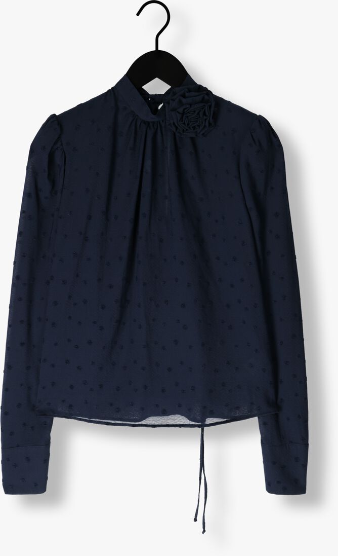 VANILIA donkerblauwe vanilia blouse viscose dot bow blouse