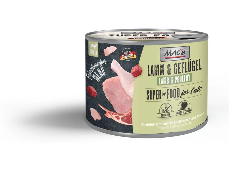 MAC's Nassfutter Feinschmecker Menü Lamm und Geflügel 200 g Alleinfuttermittel für ausgewachsene Katzen