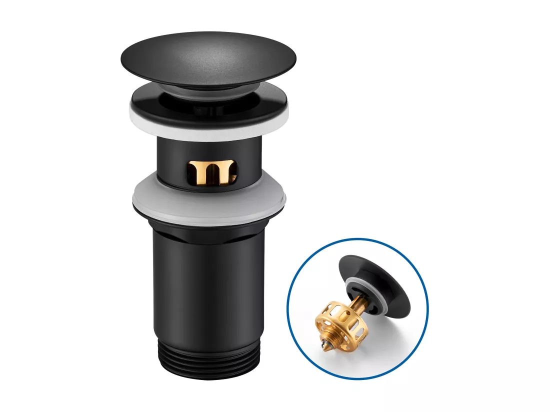 Auralum max Bonde de Lavabo Pop Up Avec Trop Plein,Bouchon Vidange avec Panier à Crépine,Bonde Vidage en Laiton/Inox pour Lavabo de Salle Bain ,Noir