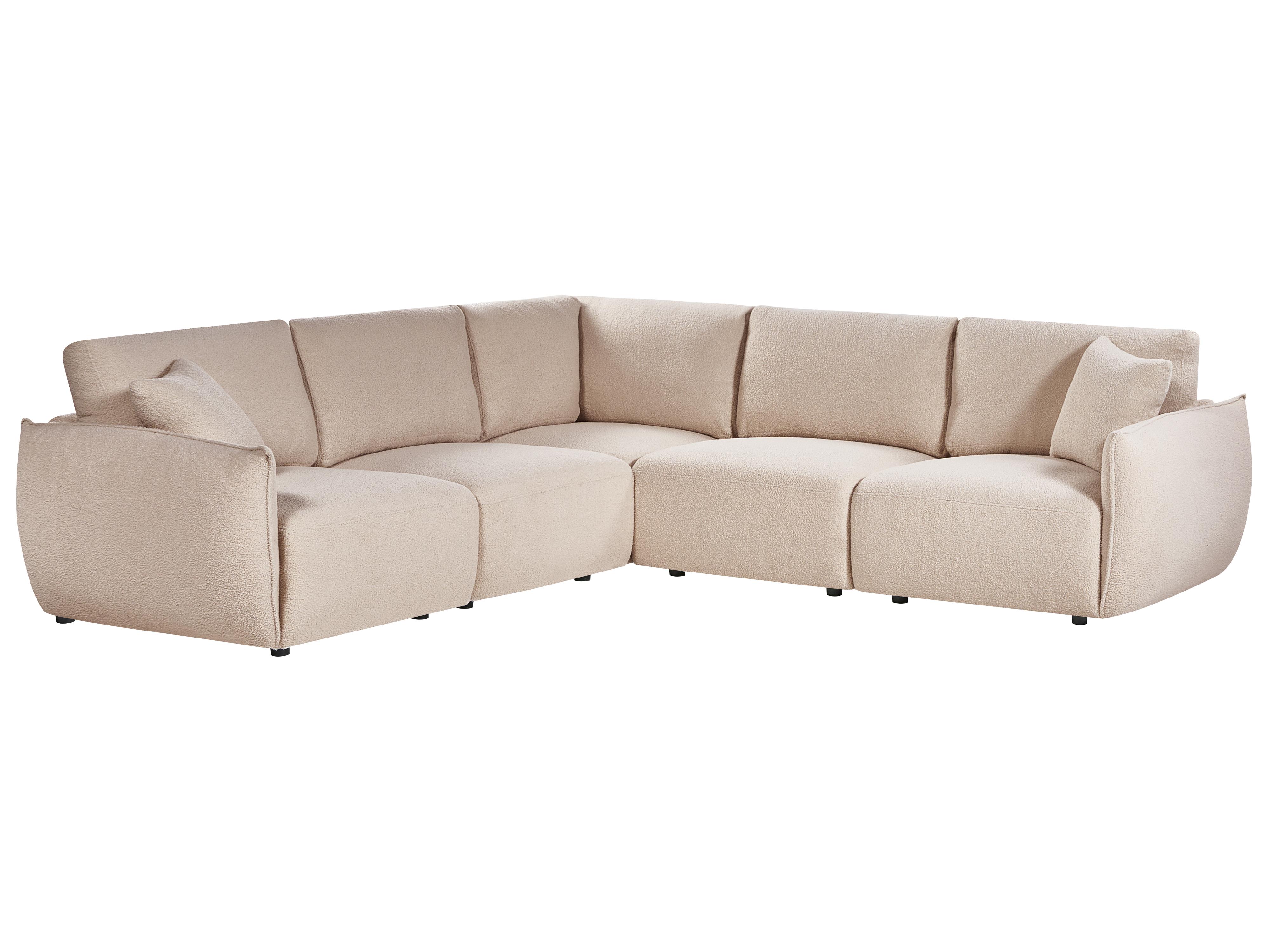 Modulaire hoekbank 5-zits MESNALI Bouclé Beige rechtszijdig