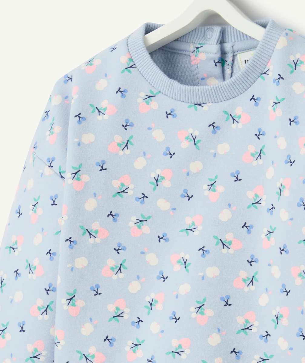 SWEAT BÉBÉ FILLE EN FIBRES RECYCLÉES BLEU IMPRIMÉ FRUITÉ