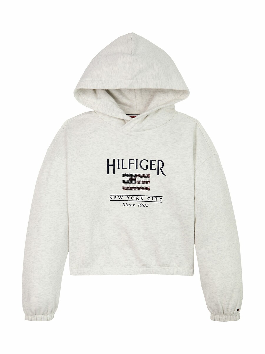 TOMMY HILFIGER<br>Moletom com capuz, logo com lantejoulas, tecido fleece
