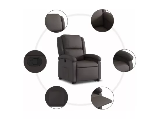 Fauteuil inclinable marron foncé cuir véritable
