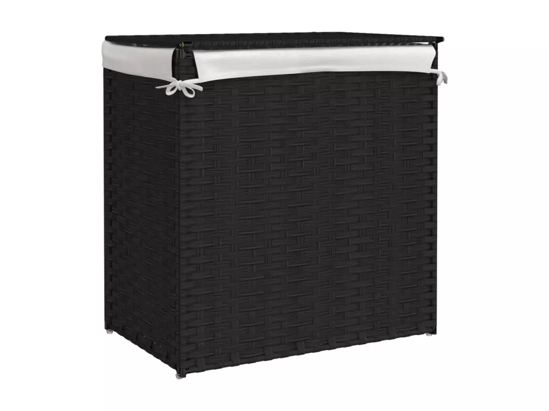 Panier à linge avec 2 sections noir 53x35x57 résine tressée