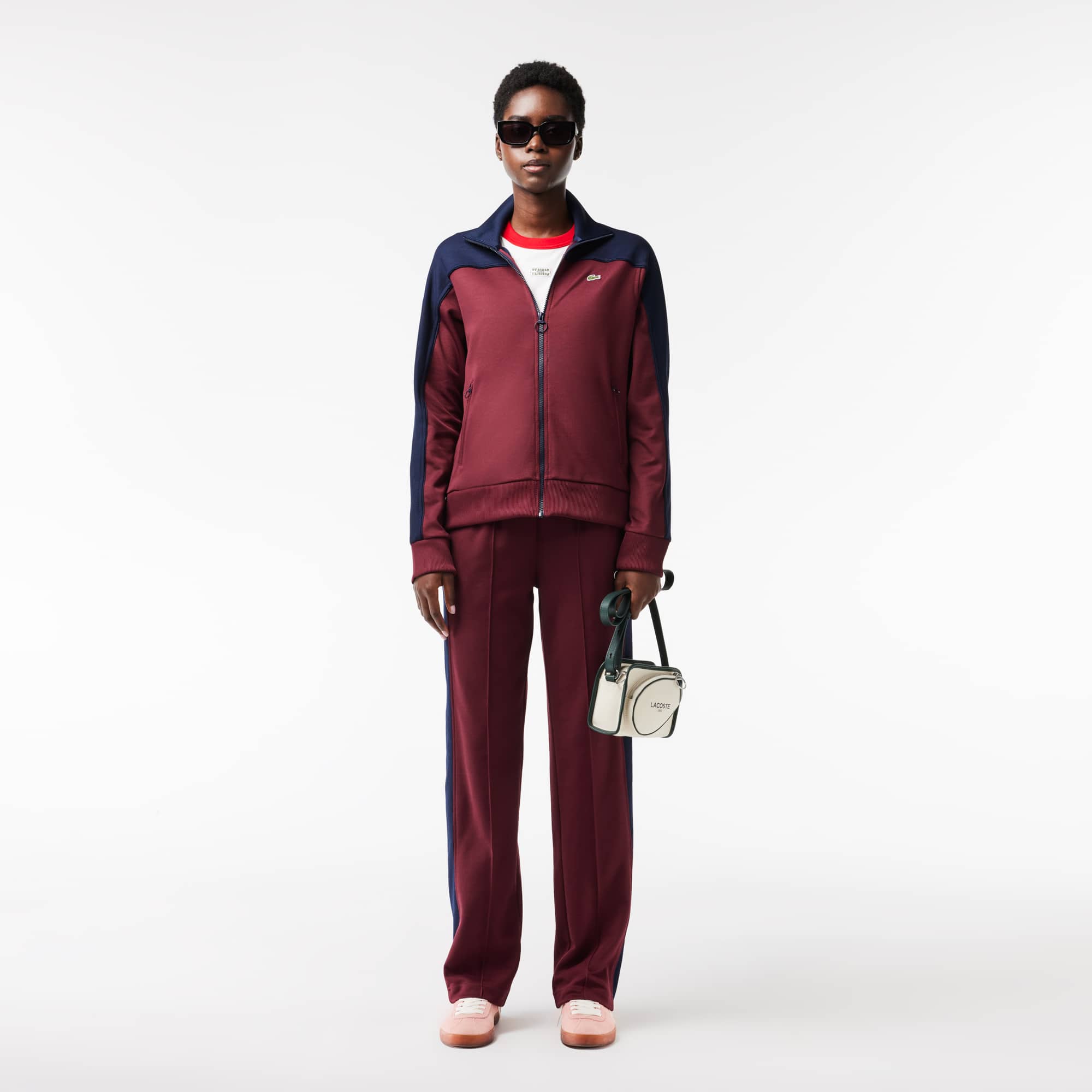 Sweatshirt zippé Paris color-block en interlock piqué Sweatshirts - Rouge - Lacoste - Femme