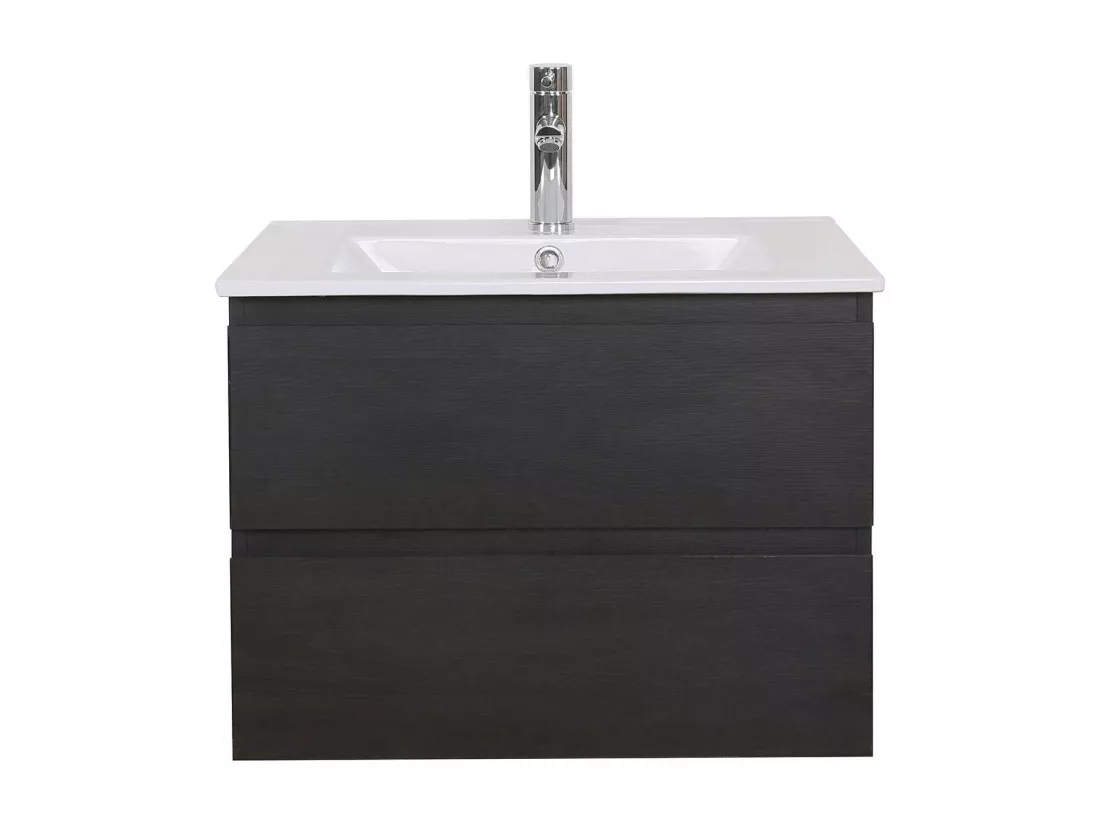 Meuble simple vasque décor chêne carbone 60cm + vasque