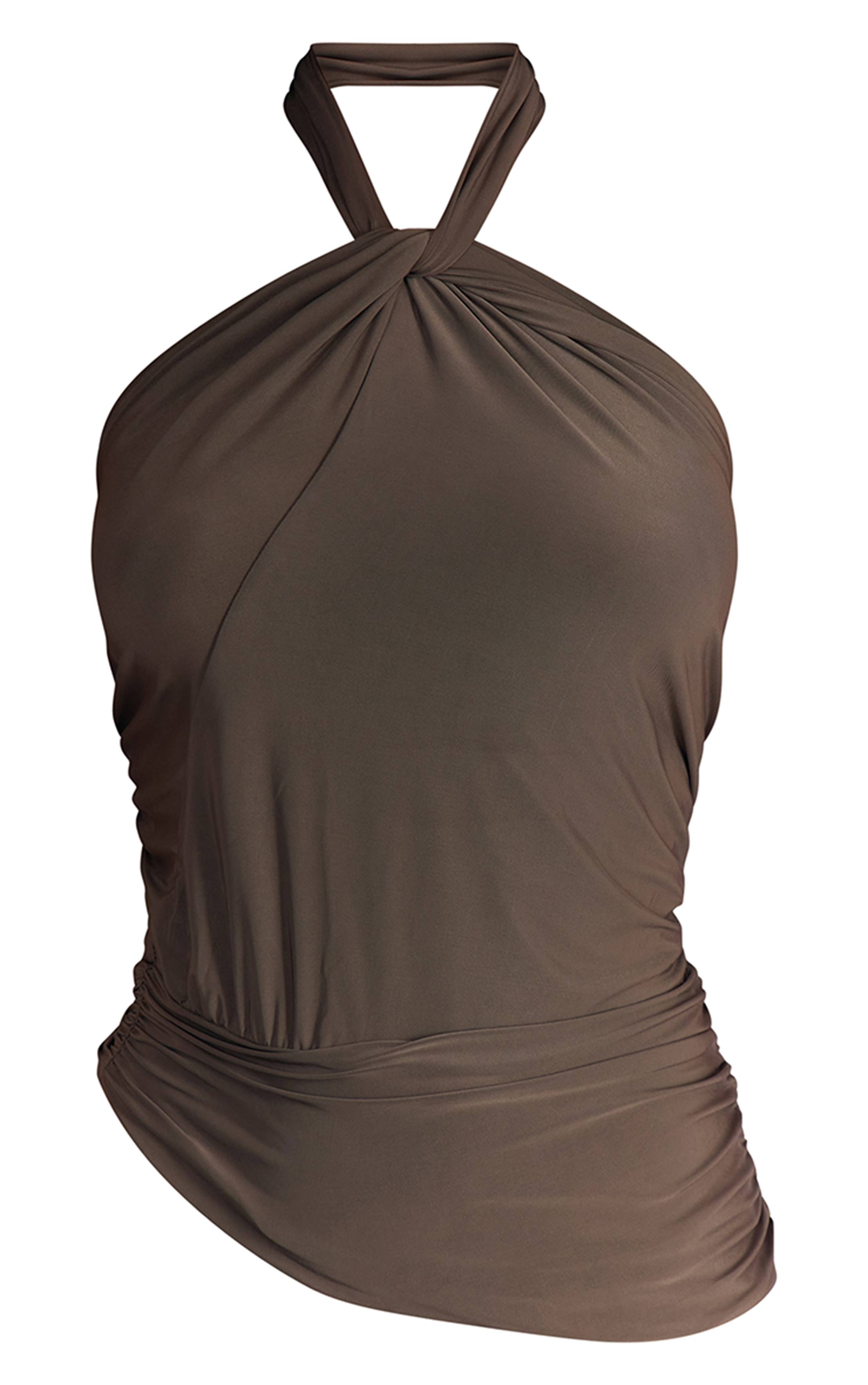 Deep Taupe Haut Dos-nu À Torsade Double En Jersey Slinky
