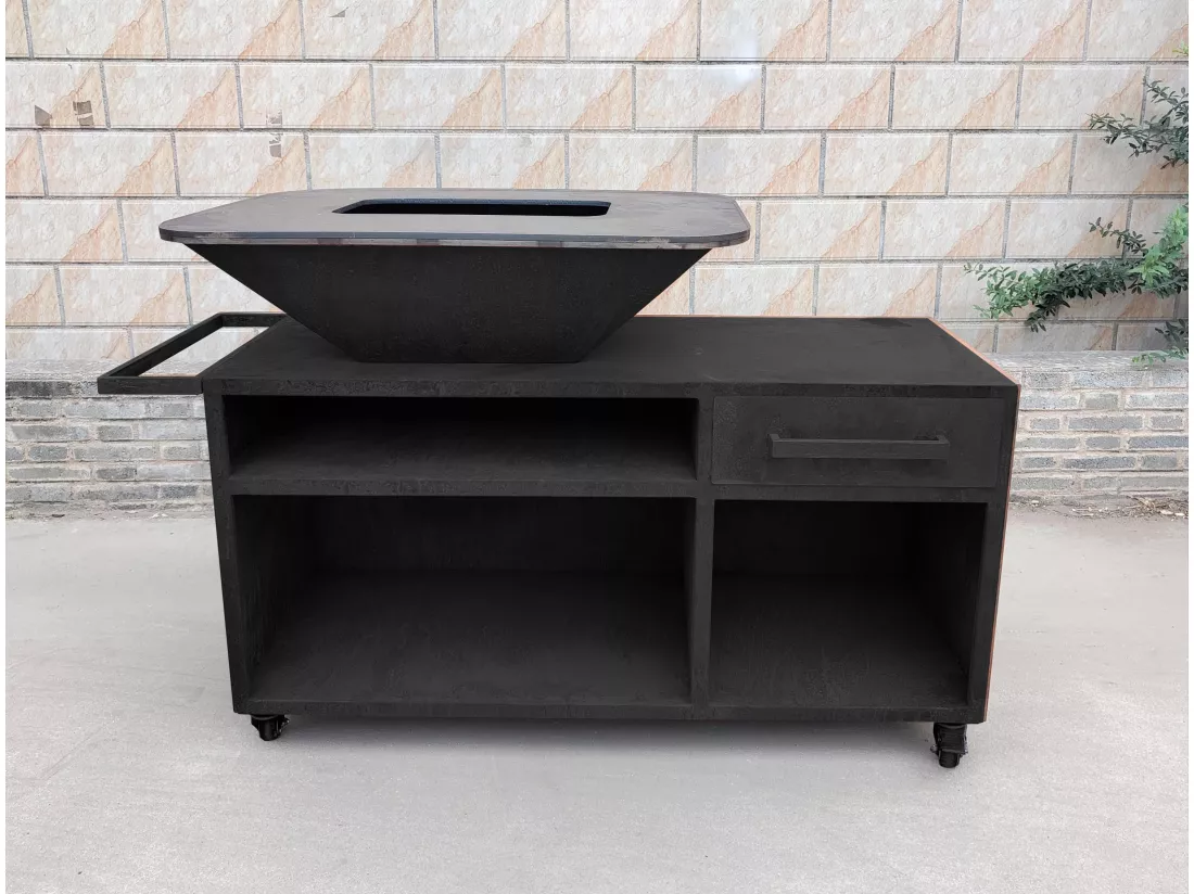 Grand barbecue avec armoire et plaque de cuisson en acier