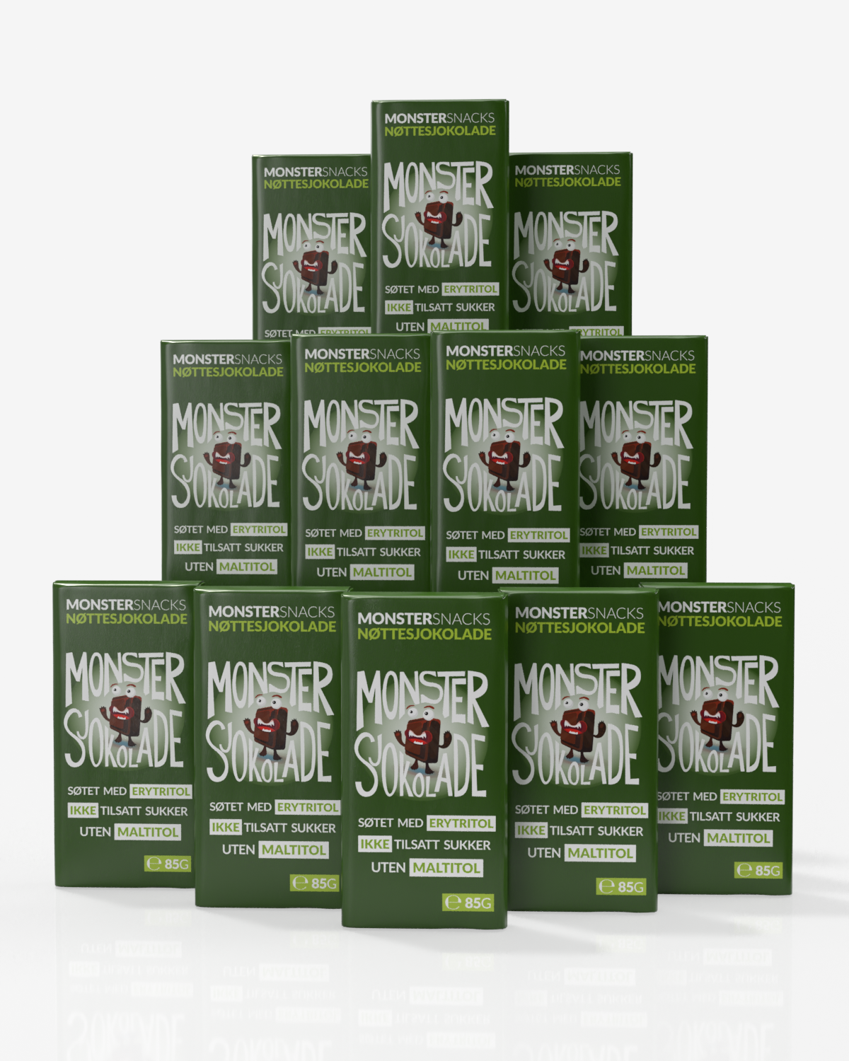 Monster Lavkarbo Belgisk Melkesjokolade m\Nøtter - UTEN MALTITOL - 12x85g - PAKKETILBUD