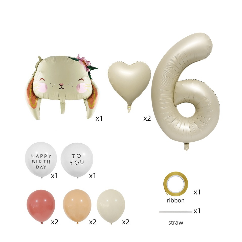 (12-tlg. Set) Zahlen Ballon Kinder Geburtstags Party Folienballon inkl. Latex Luftballons - Zahl 6 / Hase
