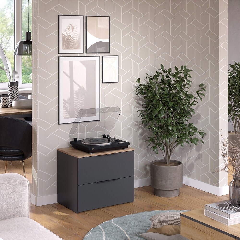 Vicco Kommode Wido Anthrazit Eiche 60 x 50 cm mit 2 Schubladen