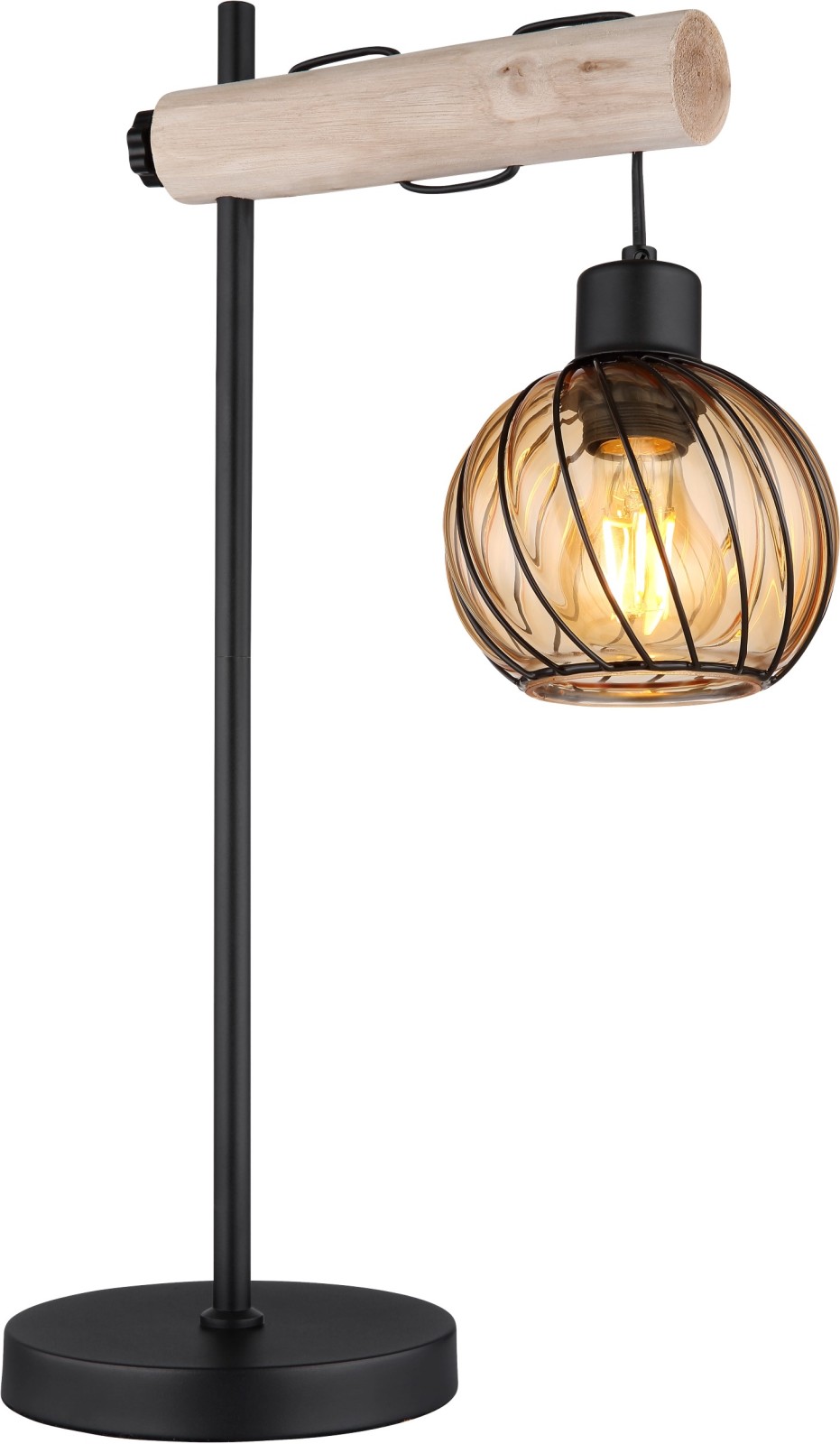Tischleuchte - schwarz-holzfarben - 55 cm