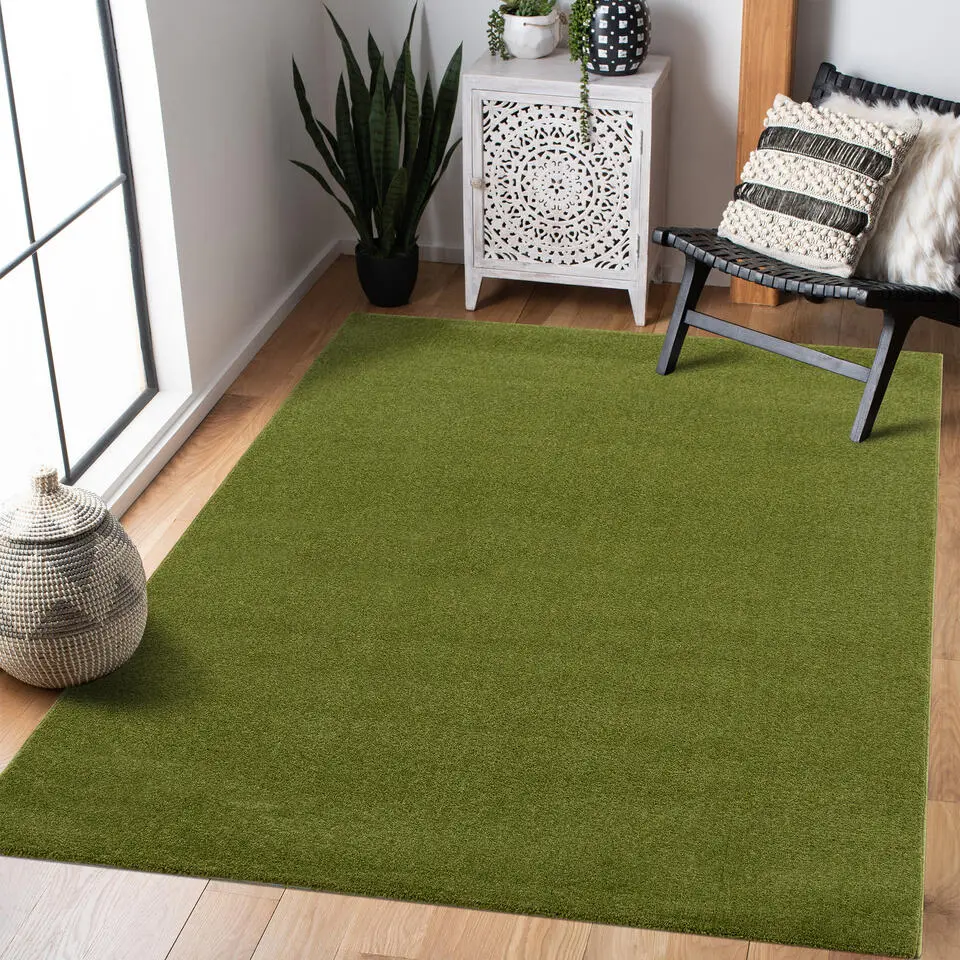 Uni Effen Laagpolig Vloerkleed Modern Groen - 200x290 CM