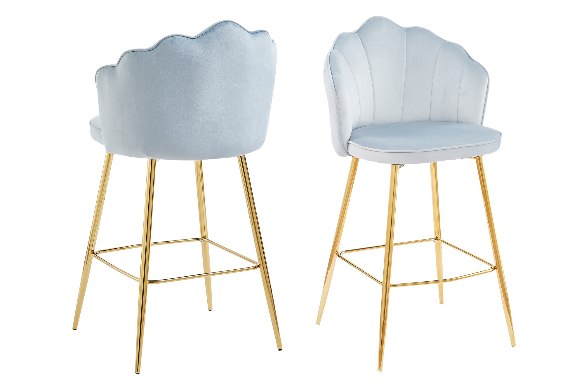 Barhocker Muscheldesign 2er Set aus Samt Hellgrau Tresen Hocker Sitzhocker