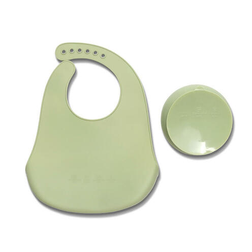 Set de 2 pièces bavoir + assiette rebord VERT - LORELLI