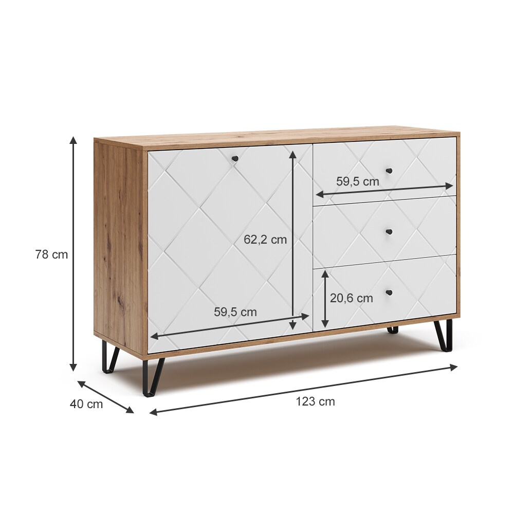 Vicco Sideboard Nizza 128 x 78 cm, Artisan Weiß, Wohnzimmerschrank