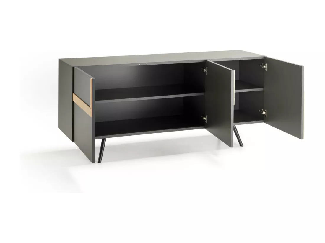 Ginger Buffet 3 portes (180 x 80 H cm) en mélaminé gris foncé