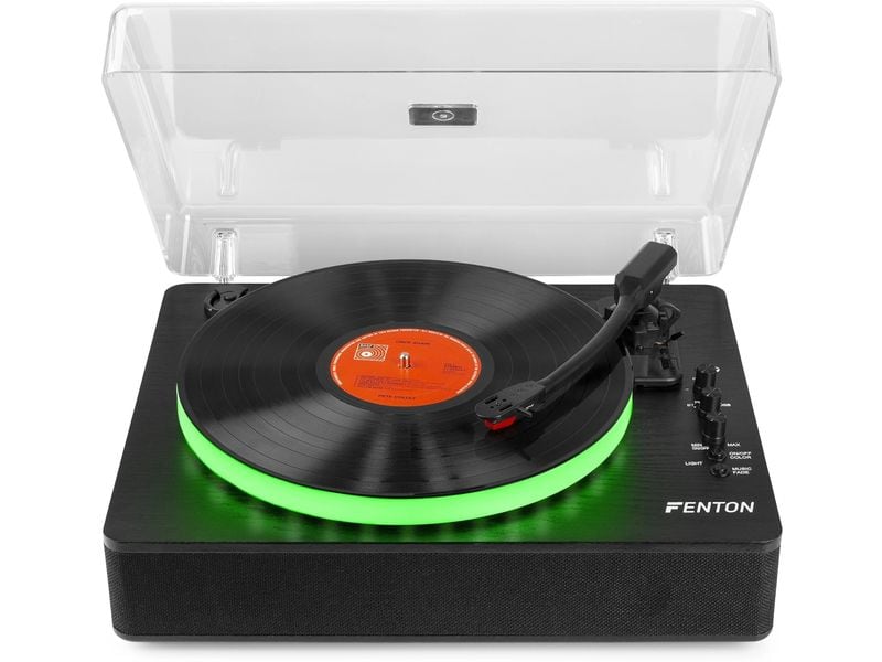 Fenton Plattenspieler RP162LED Schwarz Plattenspieler mit Bluetooth und farbwechselnden LEDs