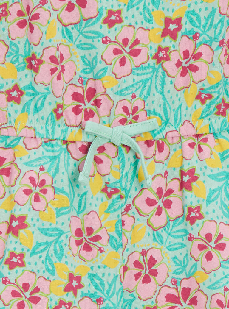Combishort vert d'eau imprimé hibiscus pour fille