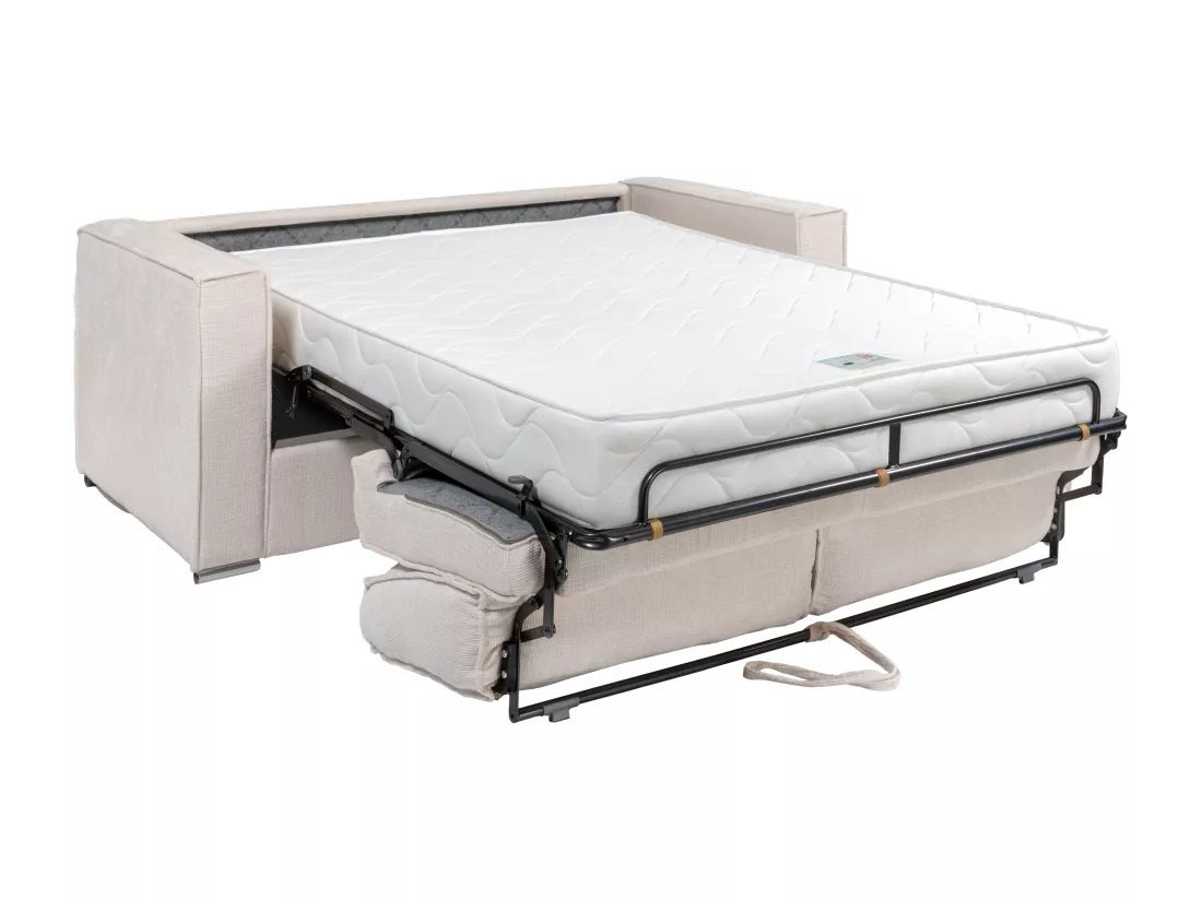 Canapé 3 places convertible express en tissu texturé beige - Couchage 140 cm - Matelas 22 cm LORETO
