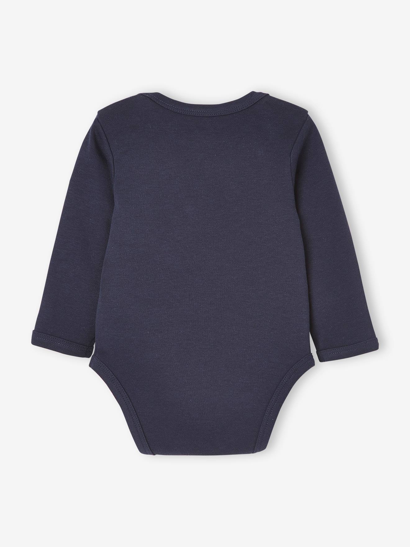 Conjunto de 3 bodies de manga comprida com cavas americanas, azul bebê escuro bicolor/multicolorido