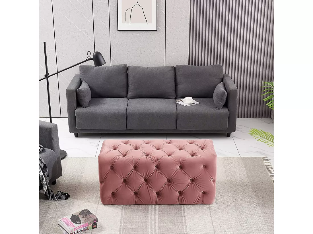 Pouf ou Repose-pieds en Velours Rectangulaire - Petit - Rose