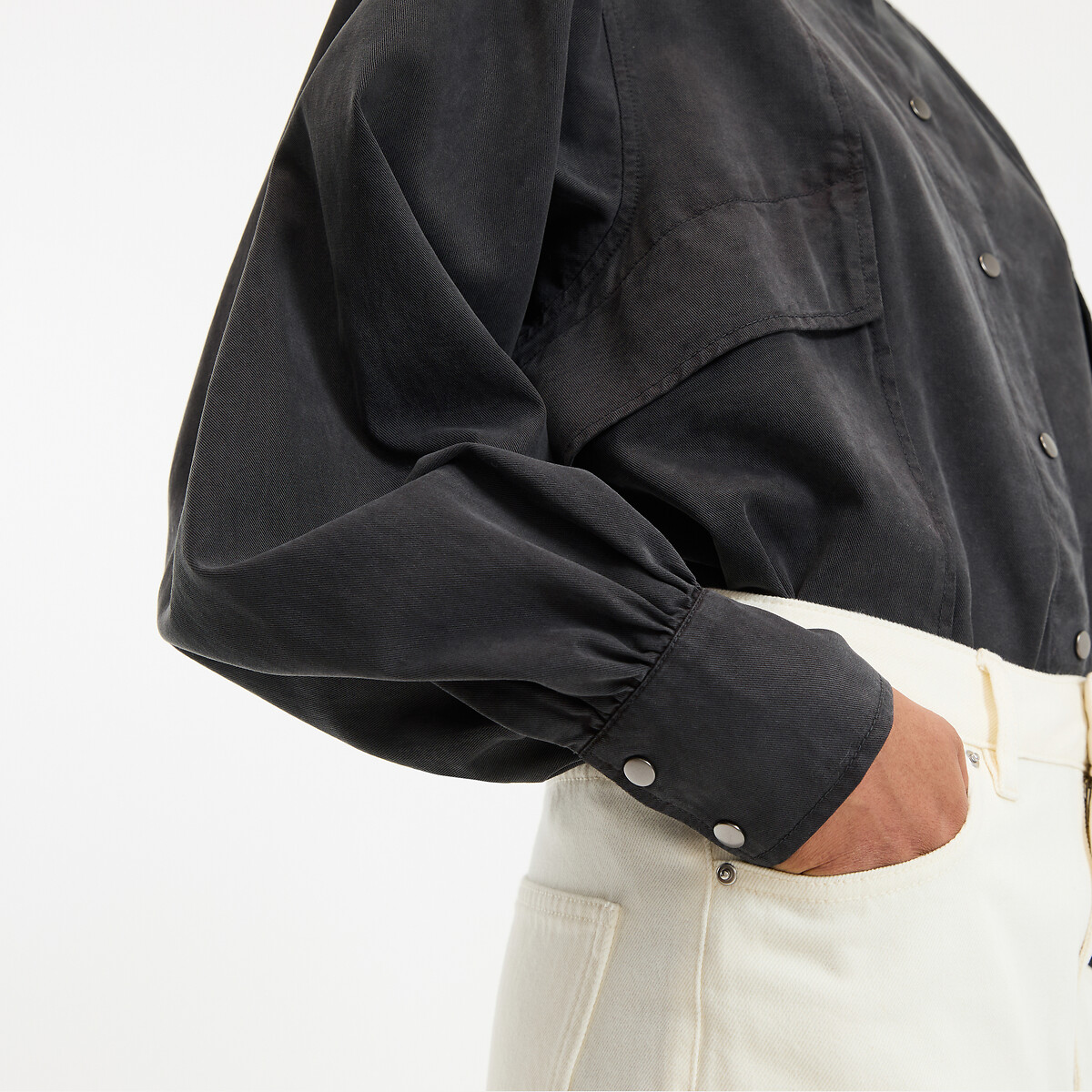 COLEÇÕES LA REDOUTE<br>Camisa em mistura de algodão Lyocell com gola alta