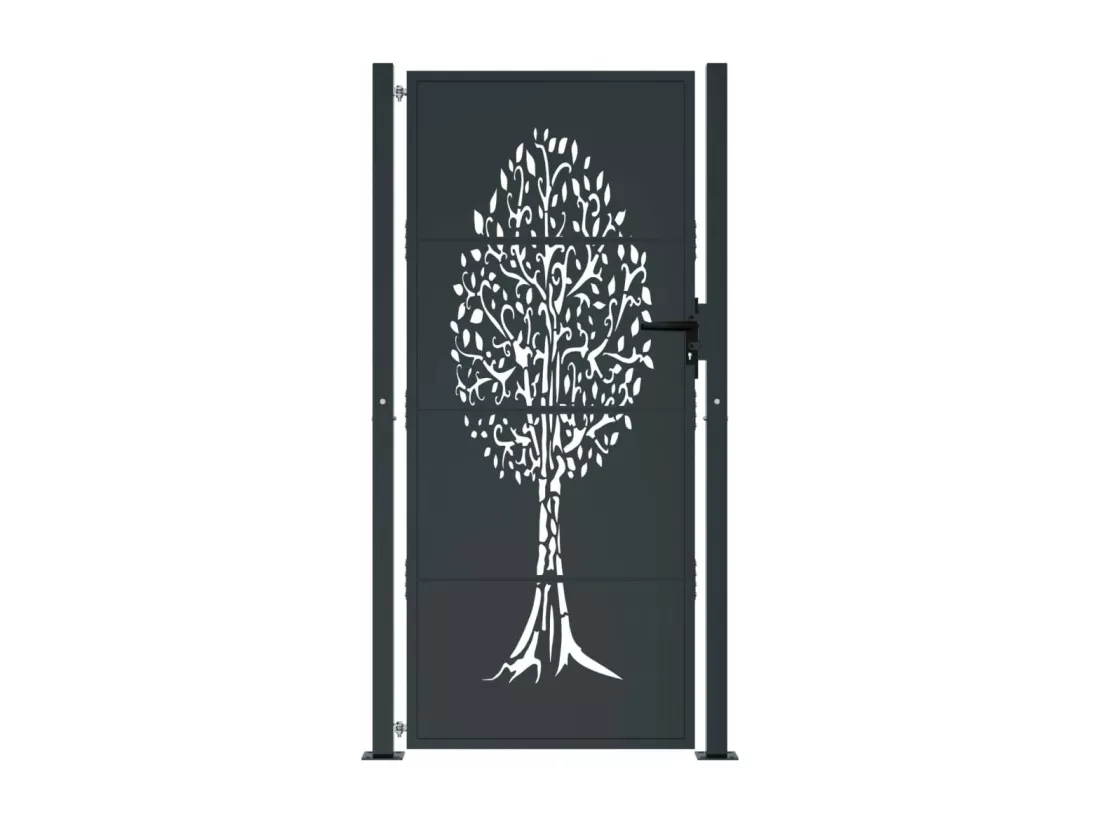 Portail de jardin anthracite 105x205cm acier conception d'arbre