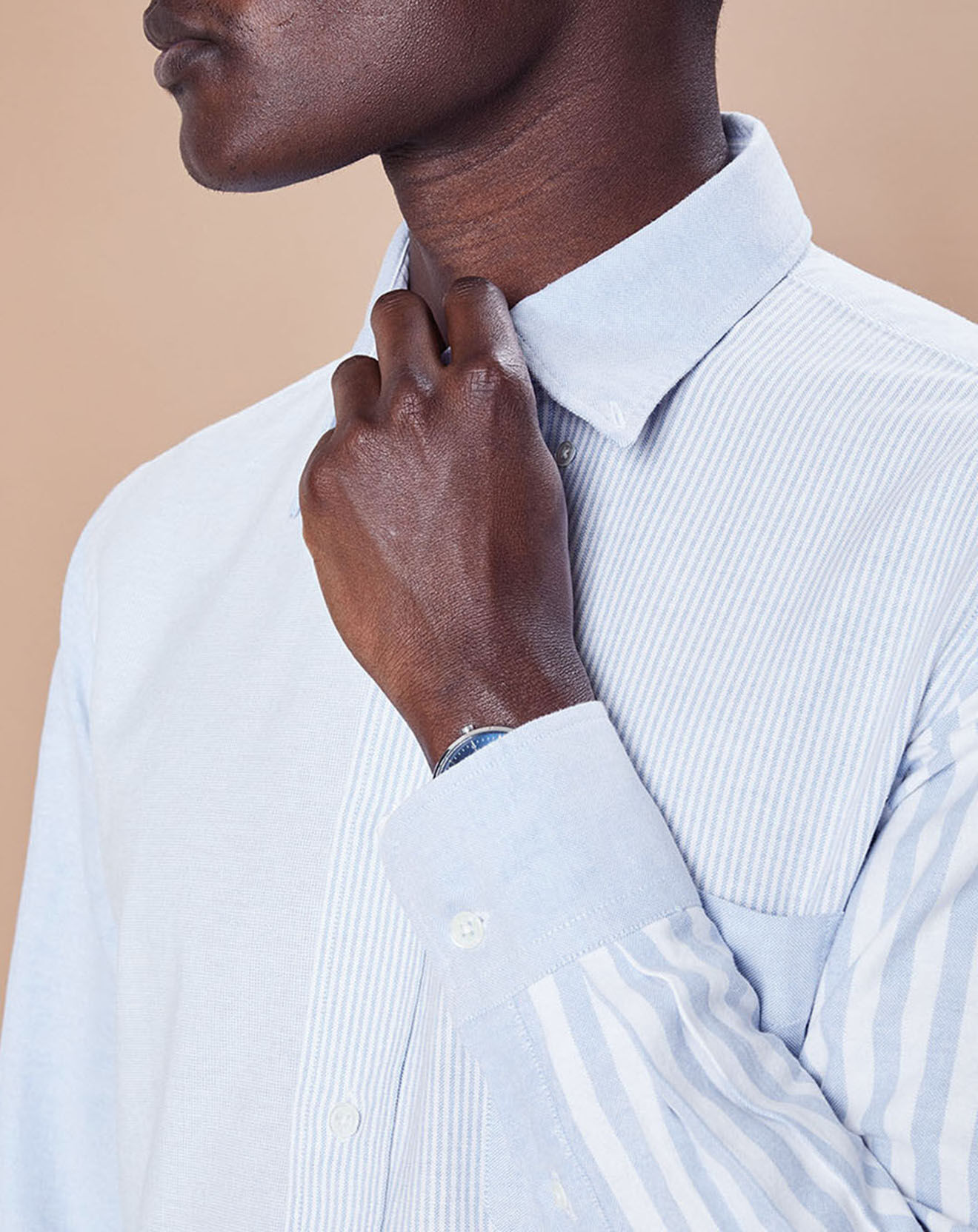 Hartford Chemise Regular Fit Pitt patchwork à rayures bleue