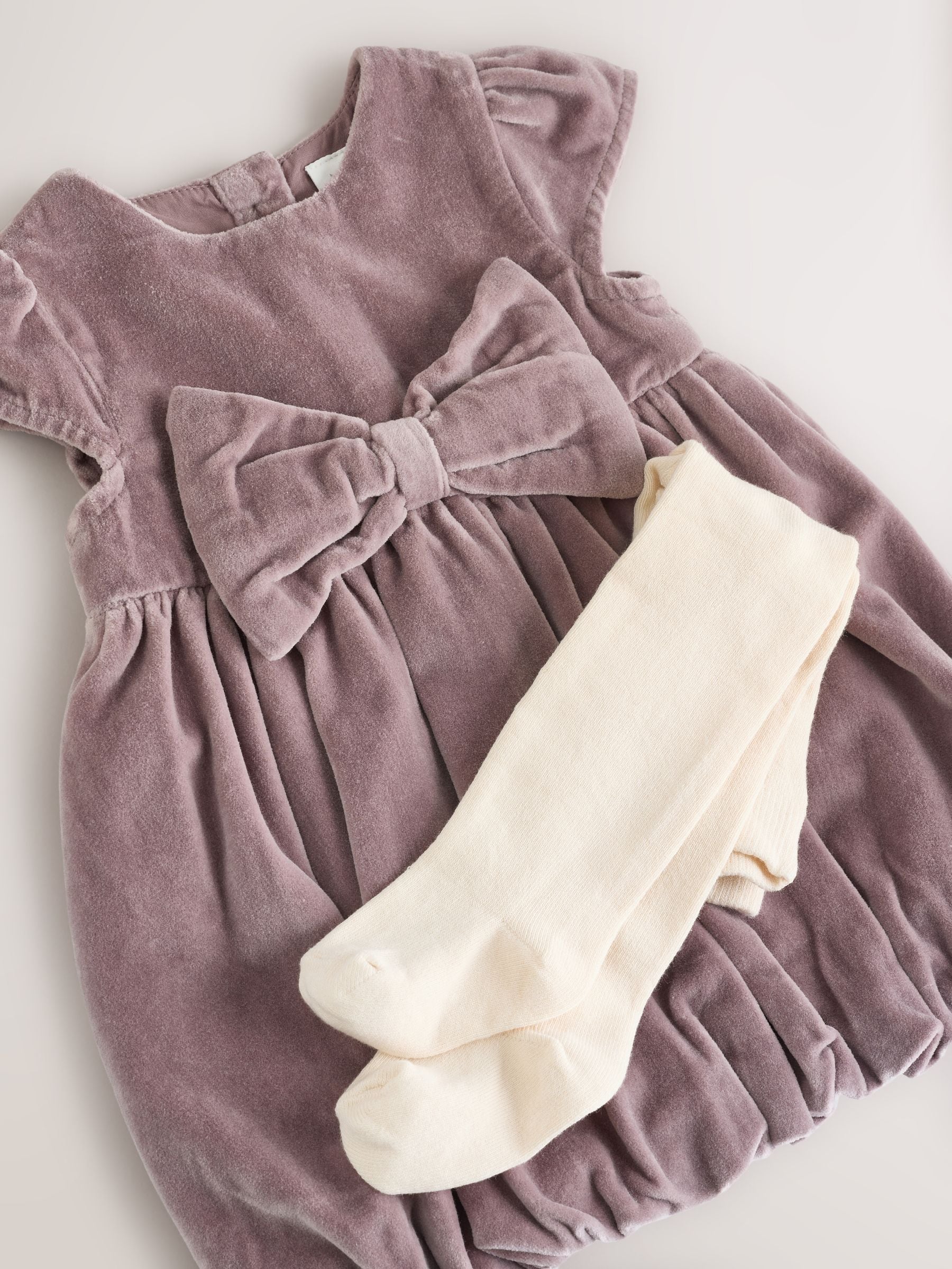 Paars - 2 -delige Set van fluwelen Babyjurk met Strik en maillot met ballonzoom (0mnd -2jr)