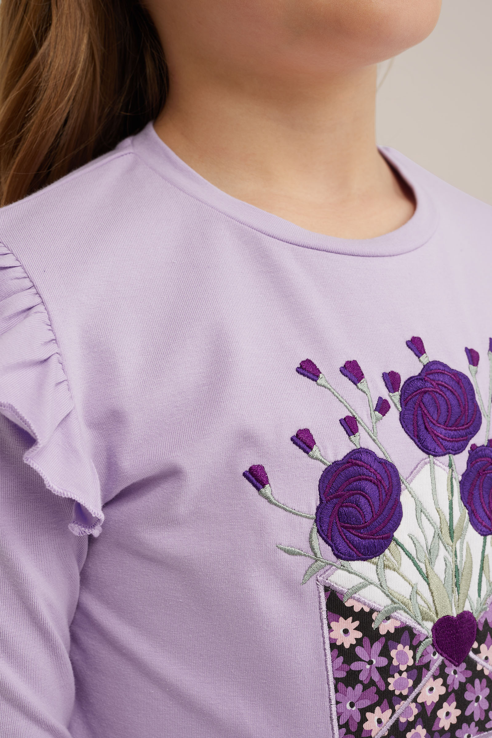 Meisjes T-shirt met embroidery WE Fashion Lichtpaars