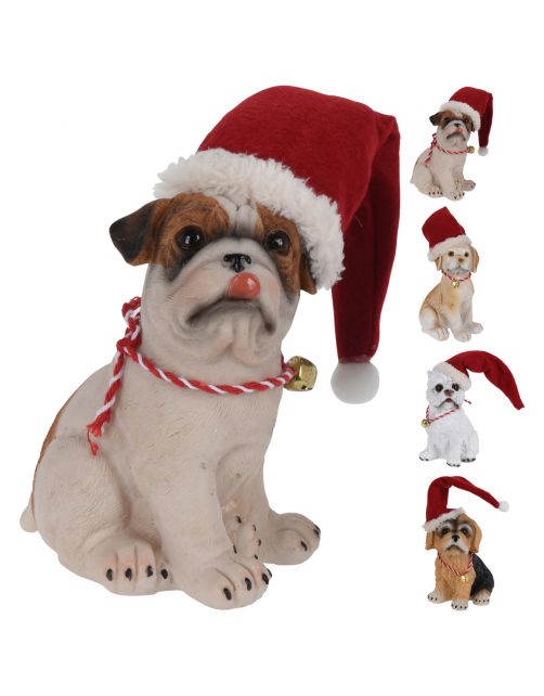 Homestyle Hond Met Kerstmuts - Ornamenten - 12x9x15 cm Assorti