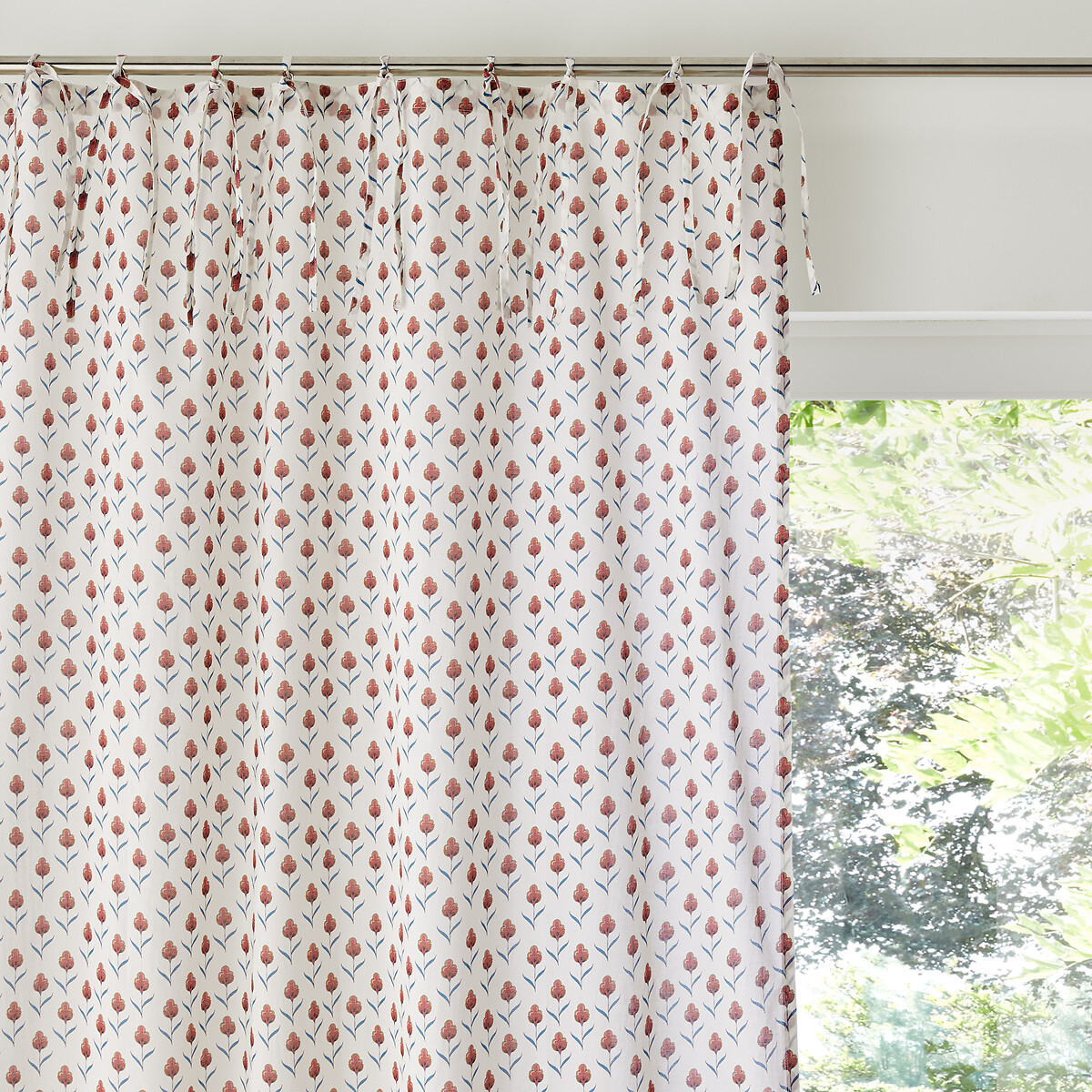 JAMINI x LA REDOUTE INTERIEURS<br>Cortina de vidro com laços, algodão, estampa floral miúda