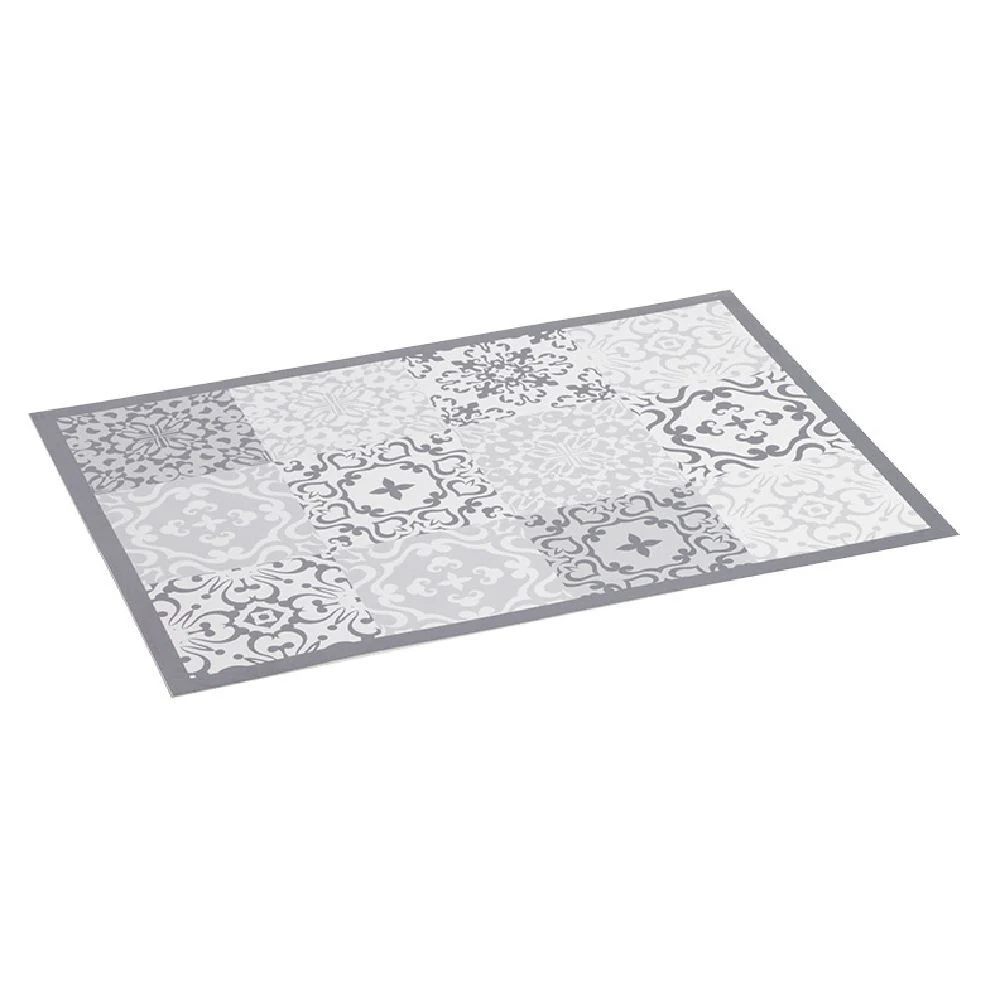 Tapis vinyle imprimé carreau de ciment gris L.70 cm