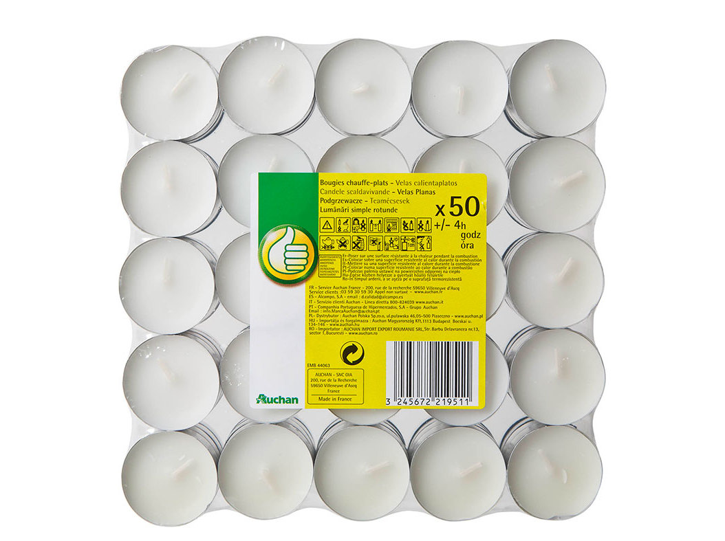 TEALIGHTS POUCE 4H PACK 50 UNIDADES