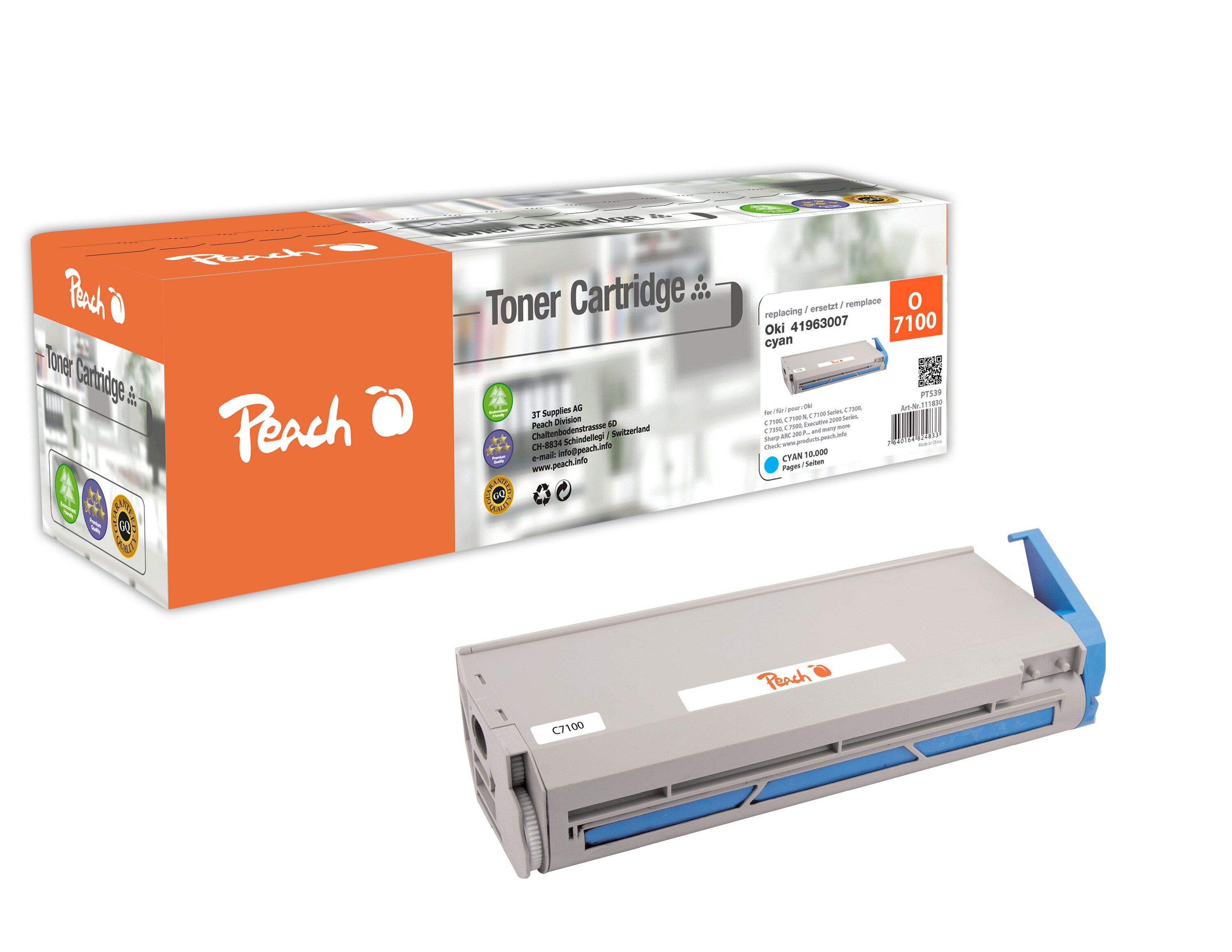 Peach O4196-3007C Toner cy ersetzt Sharp, OKI No. 4196-3007C, 41963007 für z.B. OKI C 7100, OKI C 7100 N, OKI C 7300, OKI C 7300 DN, OKI C 7350 (wiederaufbereitet)