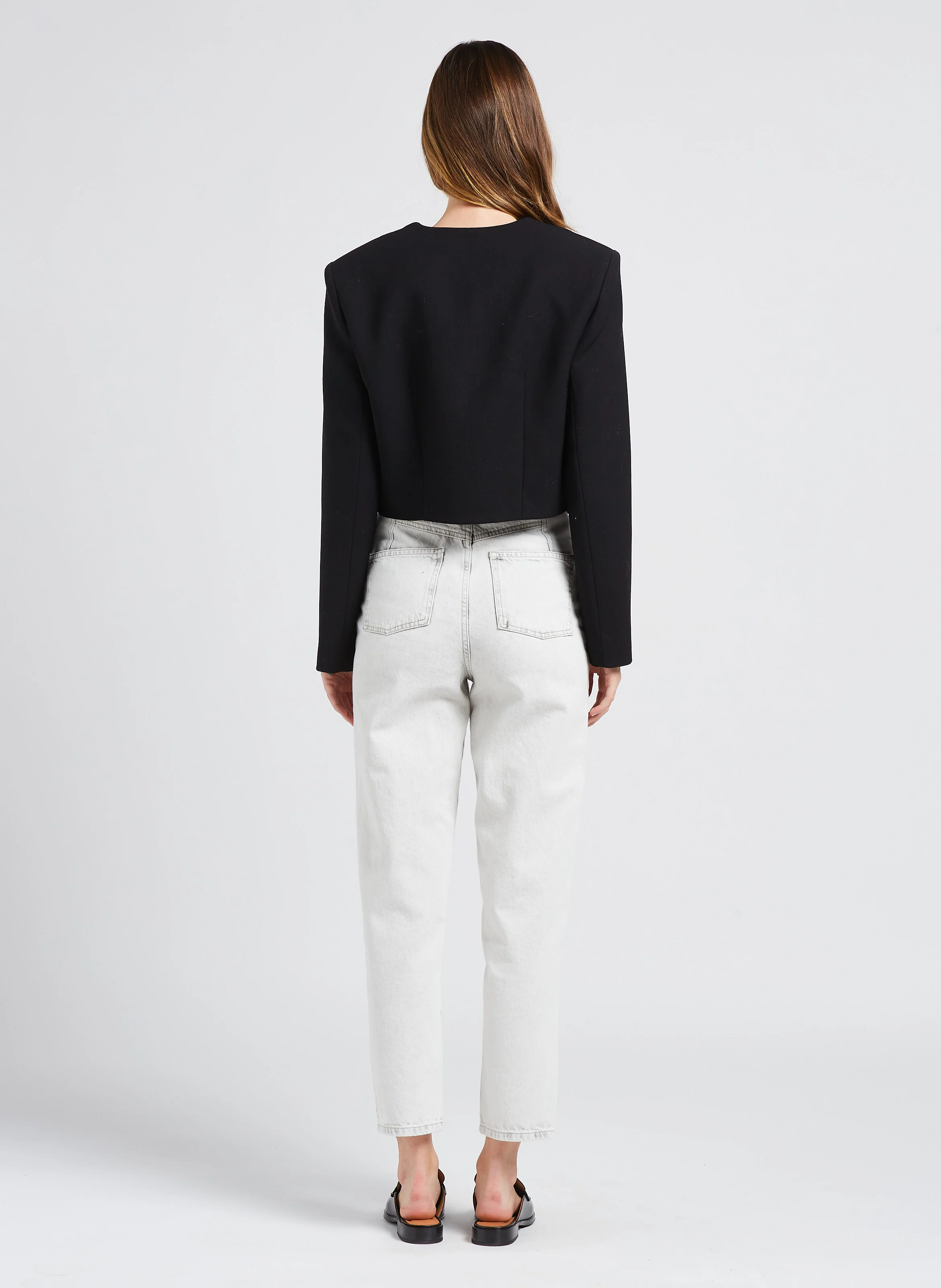 KEOLI - Jean mom taille haute en coton| Gris