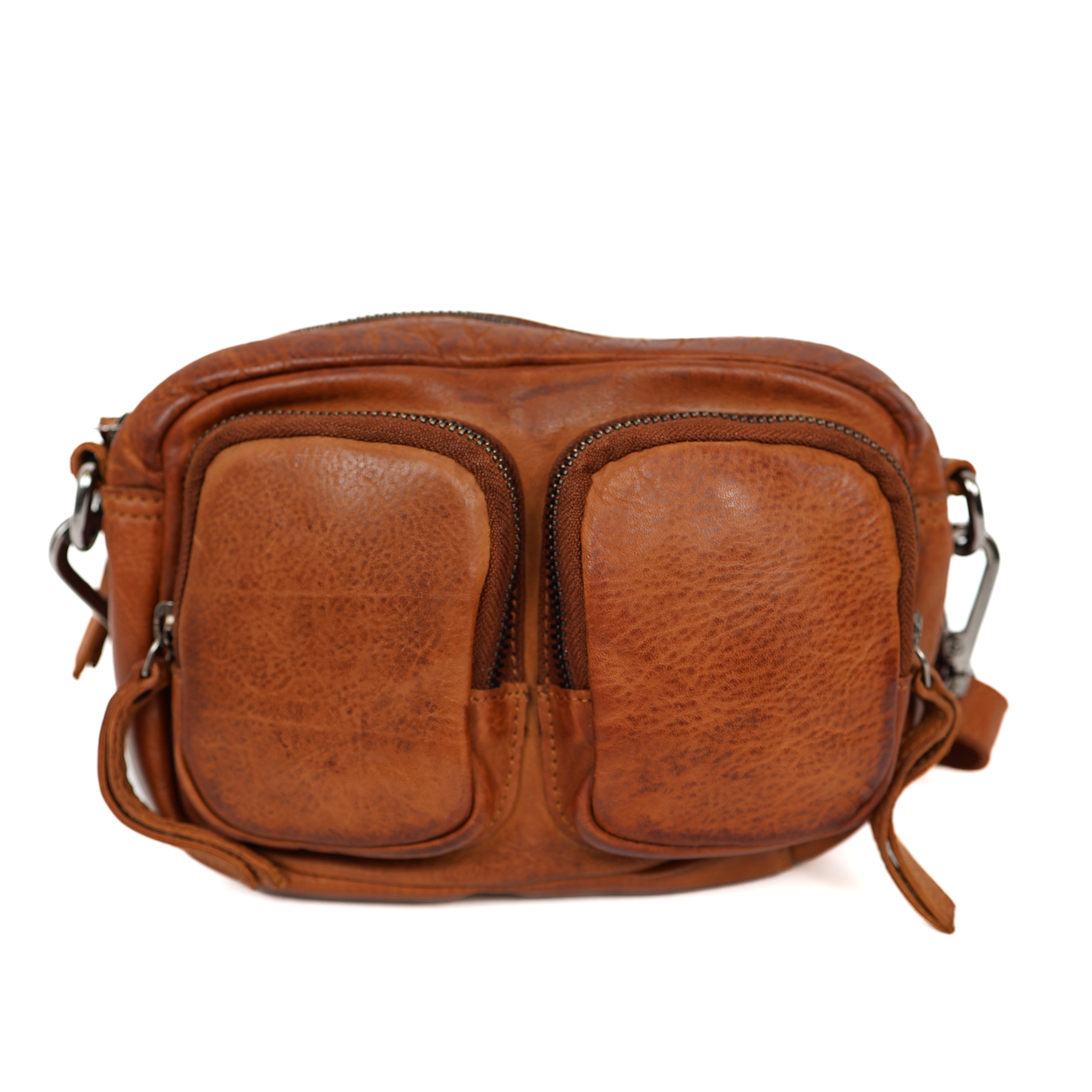 Klein schoudertasje met voorvakjes 'Amber' cognac Cognac