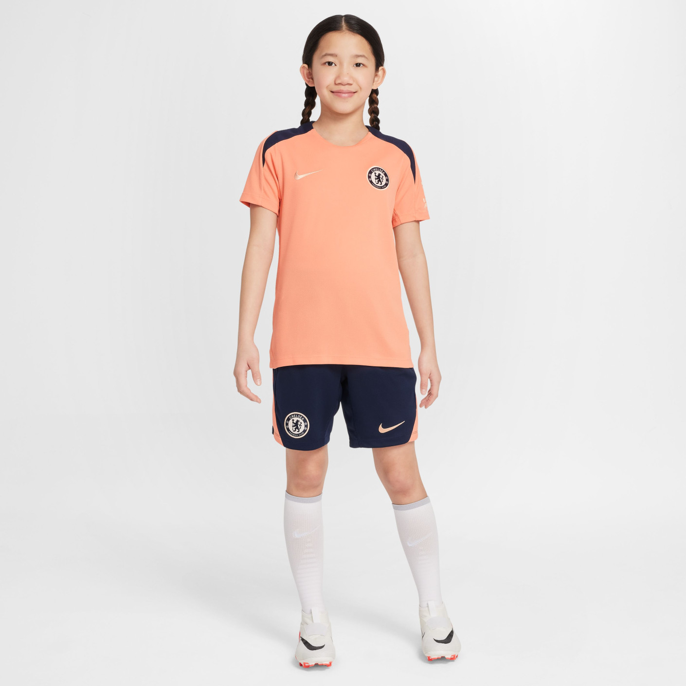 Nike Chelsea Strike Trainingsshirt 2024-2025 Kids Lichtroze Donkerblauw Goud
